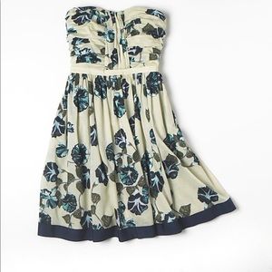 Strapless tan and blue strapless dress size 2